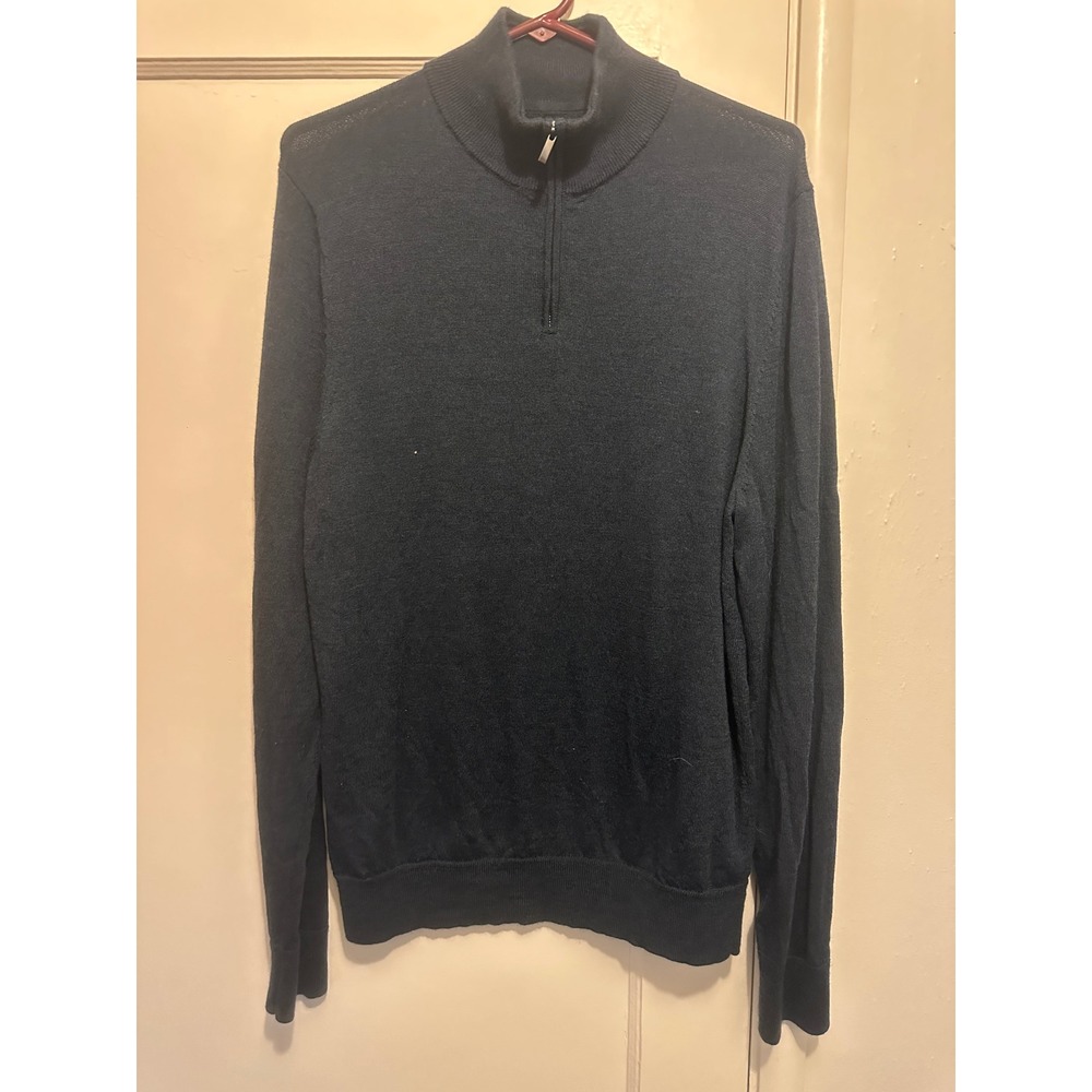 Nordstrom Mens Navy Blue Washable Italian Merino Wool Quarter Zip Sweater Large